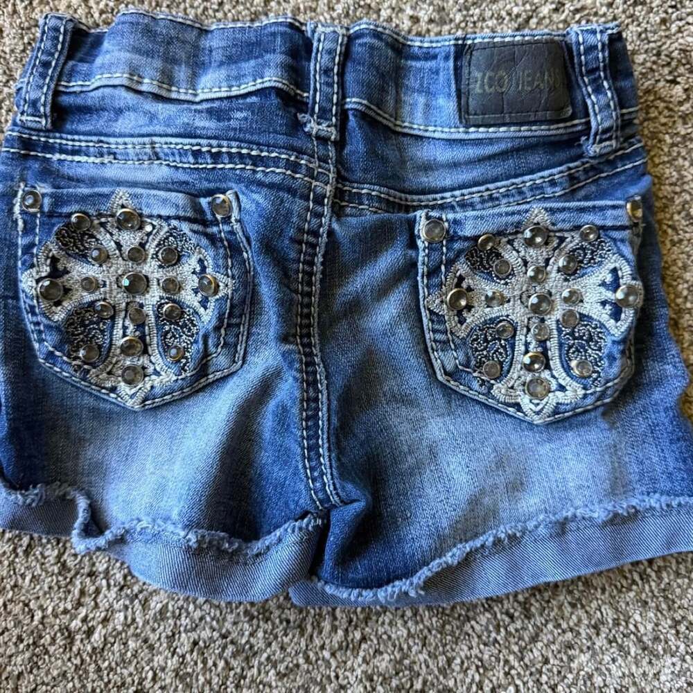 ZCO Jeans Girls Denim Shorts Size 5 Embellished Rhinestone Cross Y2K
